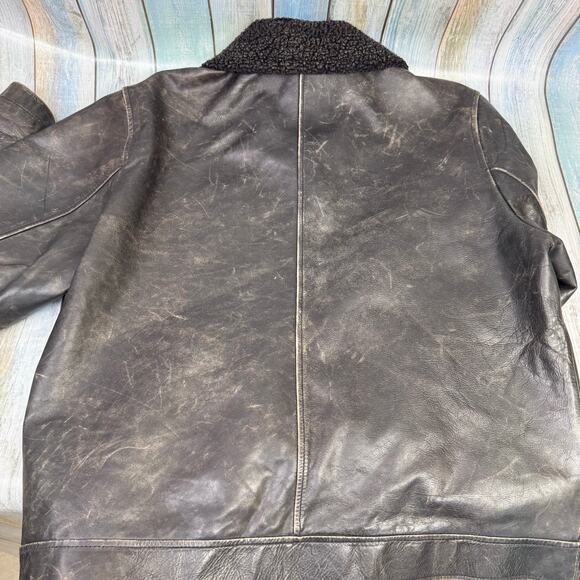 Gap Leather Bomber Jacket Cowhide OLD XL Black Sherpa Collar Trucker Vintage - Picture 11 of 11